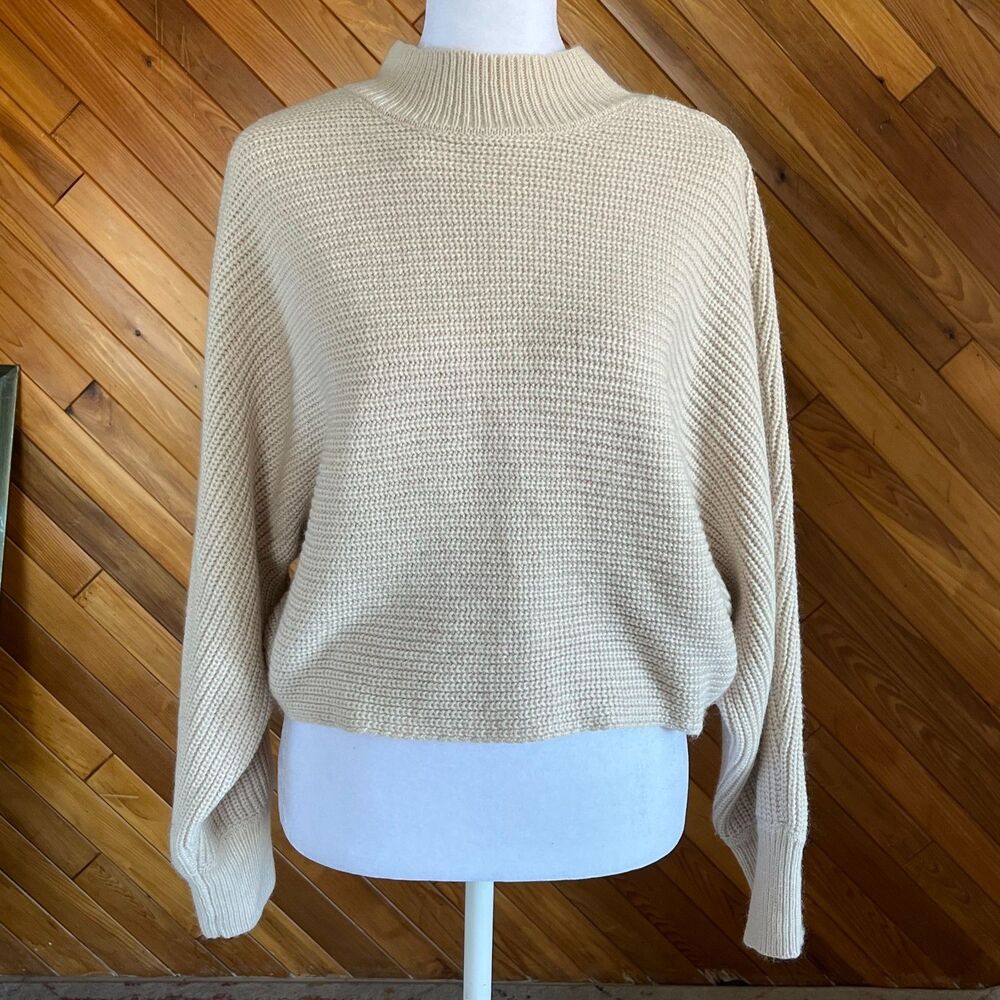 Lulus Cropped Mock Neck Dolman Sleeve Ribbed Sweater
